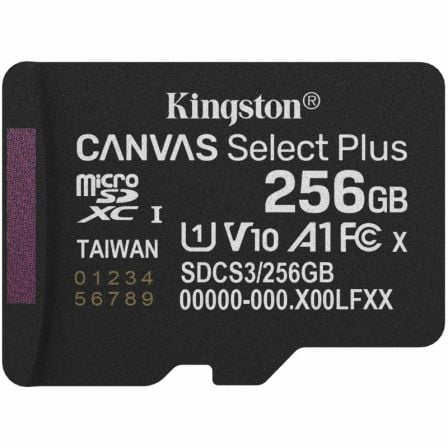 --Tarjeta de Memoria Kingston CANVAS Select Plus 256GB microSD XC/ Clase 10/ 150MBs-
