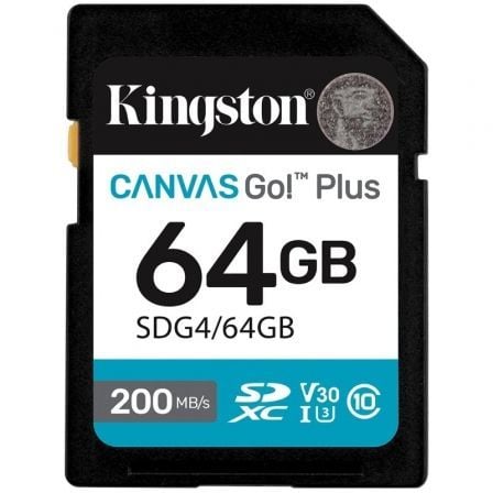 --Tarjeta de Memoria Kingston CANVAS Go! Plus 64GB SD XC/ Clase 10/ 200MBs-