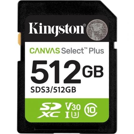 --Tarjeta de Memoria Kingston CANVAS Select Plus 512GB SD XC/ Clase 10/ 150MBs-