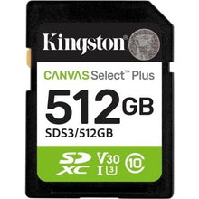 --Tarjeta de Memoria Kingston CANVAS Select Plus 512GB SD XC/ Clase 10/ 150MBs-