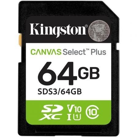 --Tarjeta de Memoria Kingston CANVAS Select Plus 64GB SD XC/ Clase 10/ 100MBs-
