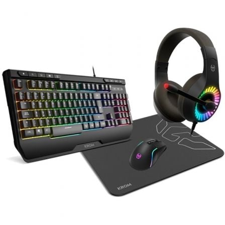 --Pack Gaming Krom kenya/ Teclado RGB + Ratón Óptico + Alfombrilla + Auriculares-