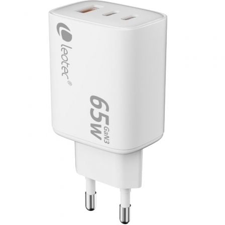 --Cargador de Pared GaN Leotec LECSPH65W3W2/ 2xUSB Tipo-C/ 1xUSB/ 65W-