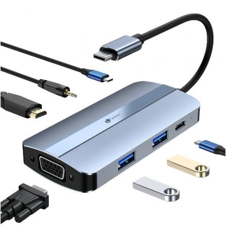--Docking USB Tipo-C Leotec LEDS04/ 2xUSB/ 1xUSB Tipo-C/ 1xUSB Tipo-C PD/ 1xHDMI 4K/ 1xVGA/ 1xAudio/ Azul-