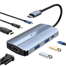 --Docking USB Tipo-C Leotec LEDS04/ 2xUSB/ 1xUSB Tipo-C/ 1xUSB Tipo-C PD/ 1xHDMI 4K/ 1xVGA/ 1xAudio/ Azul-