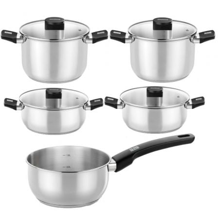 --Pack Batería de Cocina Elite Monix M240002/ Cazo Ø14cm/ Ollas Ø20 - 24cm/ Cacerolas Ø20 - 24cm/ Acero Inoxidable/ Apta para Inducción-