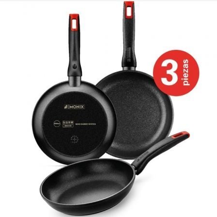 --Pack 3 Sarténes Monix Hermanos Torres M240000/ Ø18cm/ Ø22cm/ Ø26cm/ Aluminio forjado/ Apta para Inducción-
