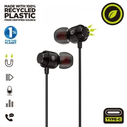 --Auriculares Intrauditivos Muvit For Change MCHPH0006/ con Micrófono/ USB Tipo-C/ Negros-