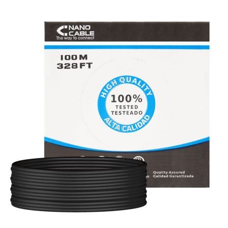 --Bobina de Cable RJ45 para Exteriores UTP Nanocable 10.20.0302-EXT-BK Cat.5e/ 100m/ Impermeable/ Negro-
