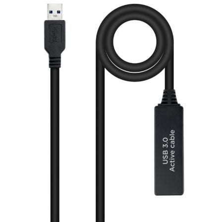--Cable Alargador Amplificador USB 3.0 Nanocable 10.01.0312/ USB Macho - USB Hembra/ 10m/ Negro-