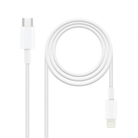 --Cable USB 2.0 Tipo-C Lightning Nanocable 10.10.0602/ USB Tipo-C Macho - Lightning Macho/ 2m/ Blanco-