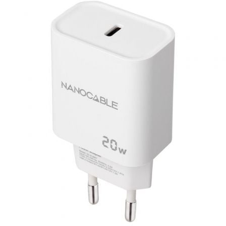 --Cargador de Pared Nanocable 10.10.2005/ 1xUSB Tipo-C/ 20W/ Blanco-