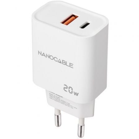 --Cargador de Pared Nanocable 10.10.2007/ 1xUSB/ 1xUSB Tipo-C/ 20W/ Blanco-