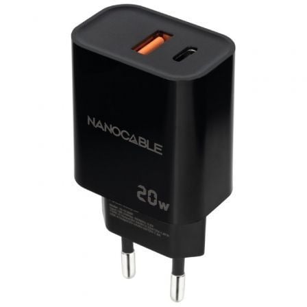 --Cargador de Pared Nanocable 10.10.2008/ 1xUSB/ 1xUSB Tipo-C/ 20W/ Negro-