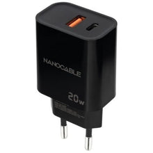 --Cargador de Pared Nanocable 10.10.2008/ 1xUSB/ 1xUSB Tipo-C/ 20W/ Negro-