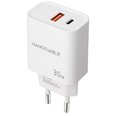 --Cargador de Pared Nanocable 10.10.2011/ 1xUSB/ 1xUSB Tipo-C/ 30W/ Blanco-