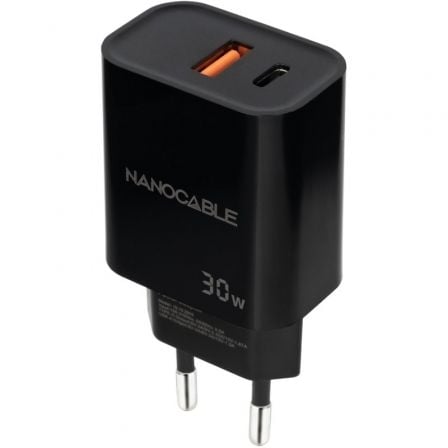 --Cargador de Pared Nanocable 10.10.2012/ 1xUSB/ 1xUSB Tipo-C/ 30W/ Negro-