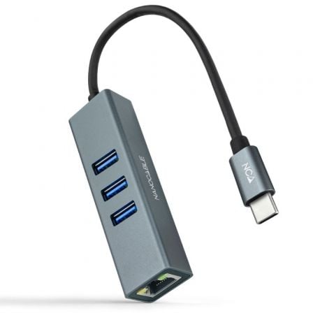 --Hub USB Tipo-C Nanocable 10.03.0408/ 3xUSB/ 1xRJ45/ Gris-
