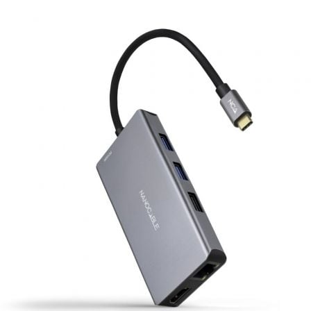 --Docking Tipo-C Nanocable 10.16.1009/ 3xUSB/ 2xHDMI 4K/ 1xRJ45/ 1xLector tarjetas/ 1xUSB Tipo-C PD/ Gris-