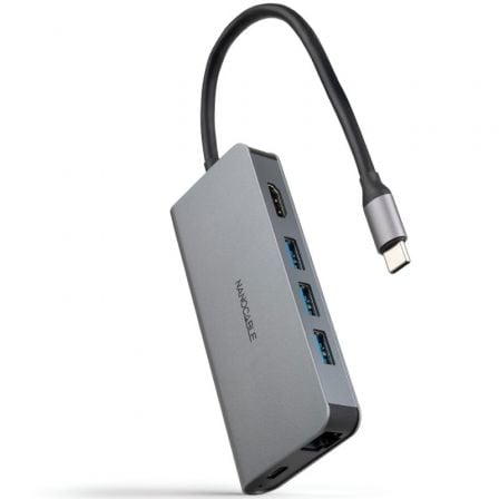 --Docking Tipo-C Nanocable 10.16.4609/ 3xUSB/ 1xHDMI 4K/ 1xRJ45/ 1xLector tarjetas/ 1xUSB Tipo-C PD/ Gris-