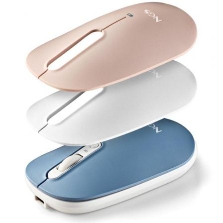--Ratón Inalámbrico por Bluetooth NGS Shell-RB/ Batería recargable/ Hasta 1600 DPI/ Azul/ Blanco/ Rosa-