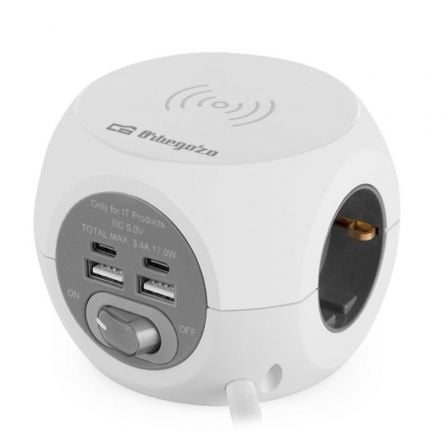 --Regleta Orbegozo EN 4500 con Carga inalámbrica/ 3 Tomas de corriente/ 2 USB - 2 USB Tipo C/ Cable 1.5m/ Blanca y Gris-