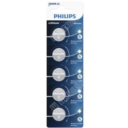 --Pack de 5 Pilas de Botón Philips CR2016P5/01B Lithium/ 3V-