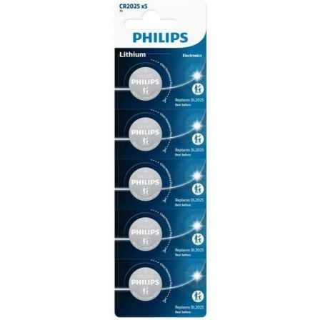 --Pack de 5 Pilas de Botón Philips CR2025P5/01B Lithium/ 3V-