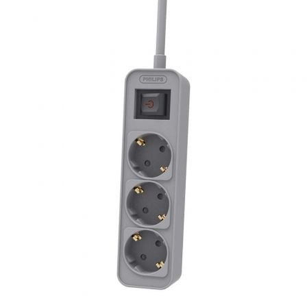 --Regleta con Interruptor Philips CHP2134G/ 3 Tomas de corriente/ Cable 1.5m/ Gris-