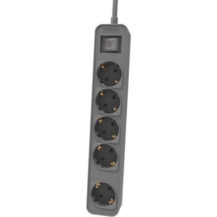 --Regleta con Interruptor Philips CHP2154G/10/ 5 Tomas de corriente/ Cable 1.5m/ Gris-