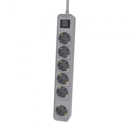 --Regleta con Interruptor Philips CHP2164G/10/ 6 Tomas de corriente/ Cable 1.5m/ Gris-