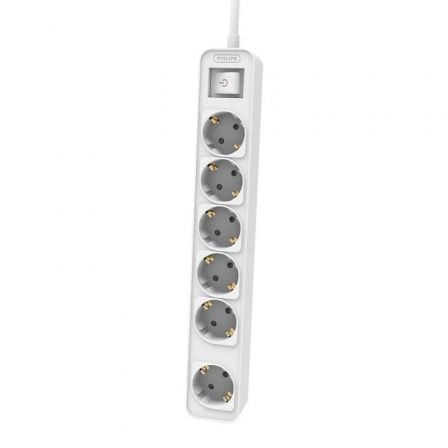 --Regleta con Interruptor Philips CHP2164W/62/ 6 Tomas de corriente/ Cable 1.5m/ Blanco-