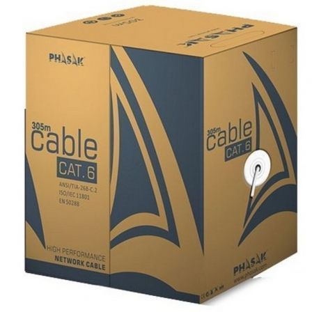 --Bobina de Cable RJ45 UTP Phasak PHR 6301 Cat.6/ 305m/ Gris-