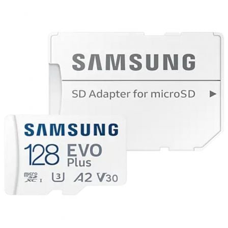 --Tarjeta de Memoria Samsung EVO Plus 2023 128GB microSD XC con Adaptador/ Clase 10/ 160MBs-