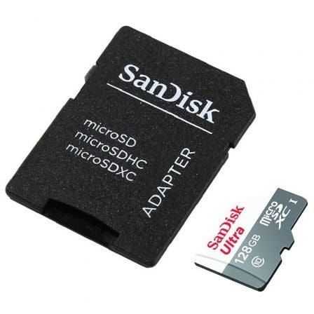 --Tarjeta de Memoria SanDisk Ultra 128GB microSD XC con Adaptador/ Clase 10/ 80MB/s-