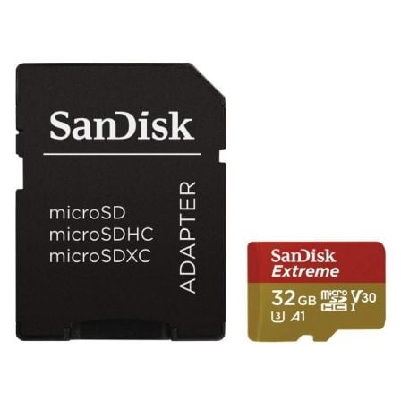 --Tarjeta de Memoria SanDisk Extreme 32GB microSD HC UHS-I con Adaptador/ Clase 10/ 100MBs-