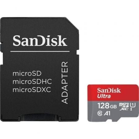 --Tarjeta de Memoria SanDisk Ultra 128GB microSD XC con Adaptador/ Clase 10/ 140MBs-