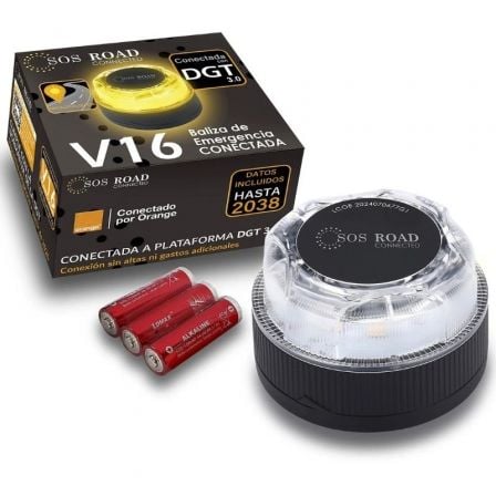 --Luz baliza de emergencia para coche SOS Road Connected EL2024 V16/ Homologada/ Base Imantada/ Geolocalizable/ Funciona a Pilas-
