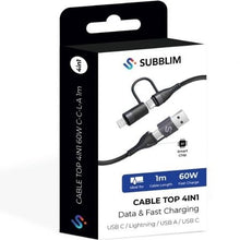 -4-Cable USB 2.0 Tipo-C Subblim Top 4 en 1/ USB Tipo-C Macho - USB Macho/ USB Tipo-C Macho - Lightning Macho/ Hasta 60W/ 480Mbps/ 1m/ Negro-4