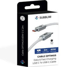 -4-Cable USB 2.0 Tipo-C Subblim Optimus/ USB Tipo-C Macho - USB Tipo-C Macho/ Hasta 60W/ 480Mbps/ 2m/ Blanco-4