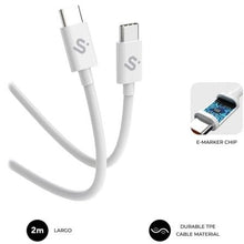 -1-Cable USB 2.0 Tipo-C Subblim Cable Plus/ USB Tipo-C Macho - USB Tipo-C Macho/ Hasta 100W/ 480Mbps/ 2m/ Blanco-1