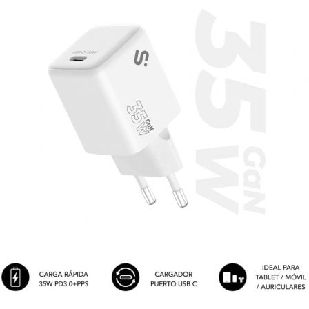--Cargador de Pared GaN Subblim 35W Charger USB C/ 1xUSB Tipo-C/ 35W-