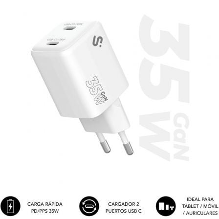 --Cargador de Pared GaN Subblim 35W Charger USB C+C/ 2xUSB Tipo-C/ 35W-