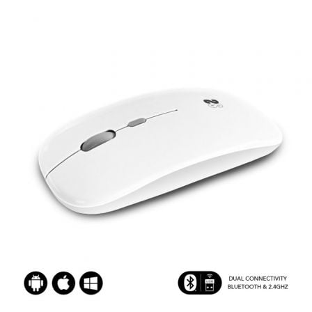 --Ratón Inalámbrico por Bluetooth Subblim Dual Flat/ Batería recargable/ Hasta 1600 DPI/ Blanco-