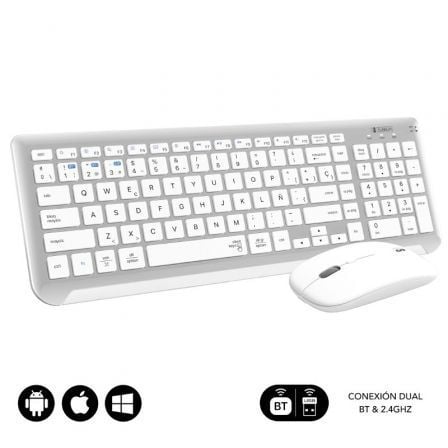 --Teclado y Ratón Inalámbrico Subblim Combo Dual Prestige Extendido/ Blanco y Plata-