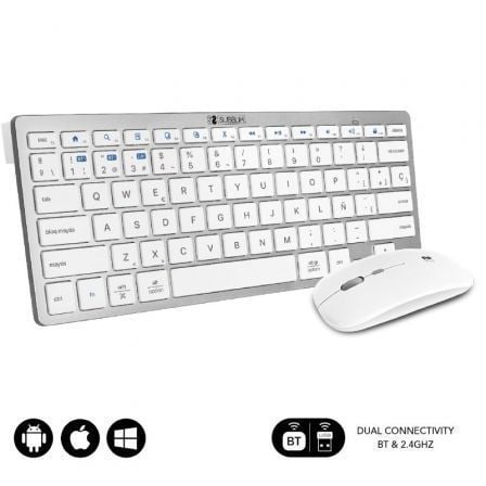 --Teclado y Ratón Inalámbrico Subblim OCO010 Combo Multidispositivo Compacto/ Plata-