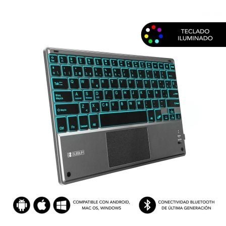 --Teclado Compacto Inalámbrico por Bluetooth Subblim Touchpad Smart Blacklit/ Gris-