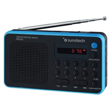 --Radio Portátil Sunstech RPDS32BL/ con Batería/ Negra y Azul-