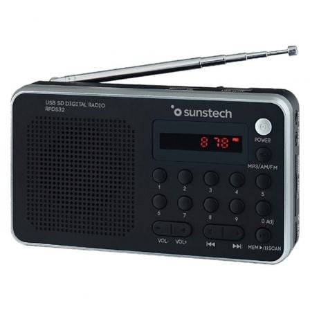 --Radio Portátil Sunstech RPD32SL/ con Batería/ Negra y Plateada-