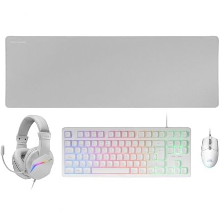 --Pack Gaming Mars Gaming MCP-RGB3W/ Teclado RGB + Ratón Óptico + Alfombrilla XXL + Auriculares-
